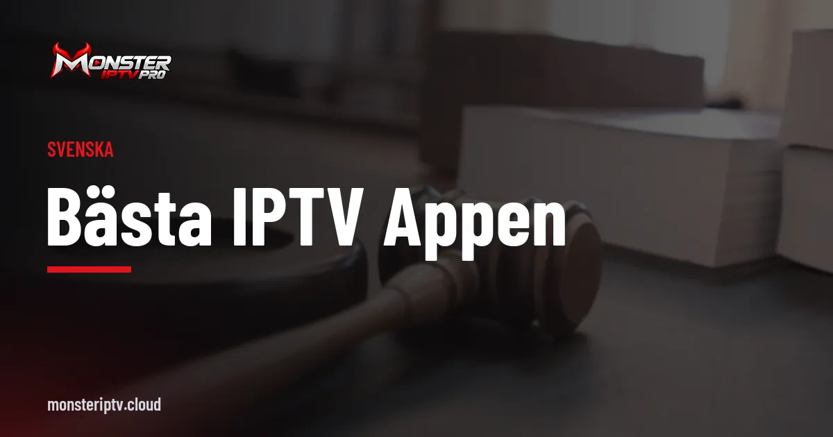 Banner med texten bästa IPTV appen över en domarklubba