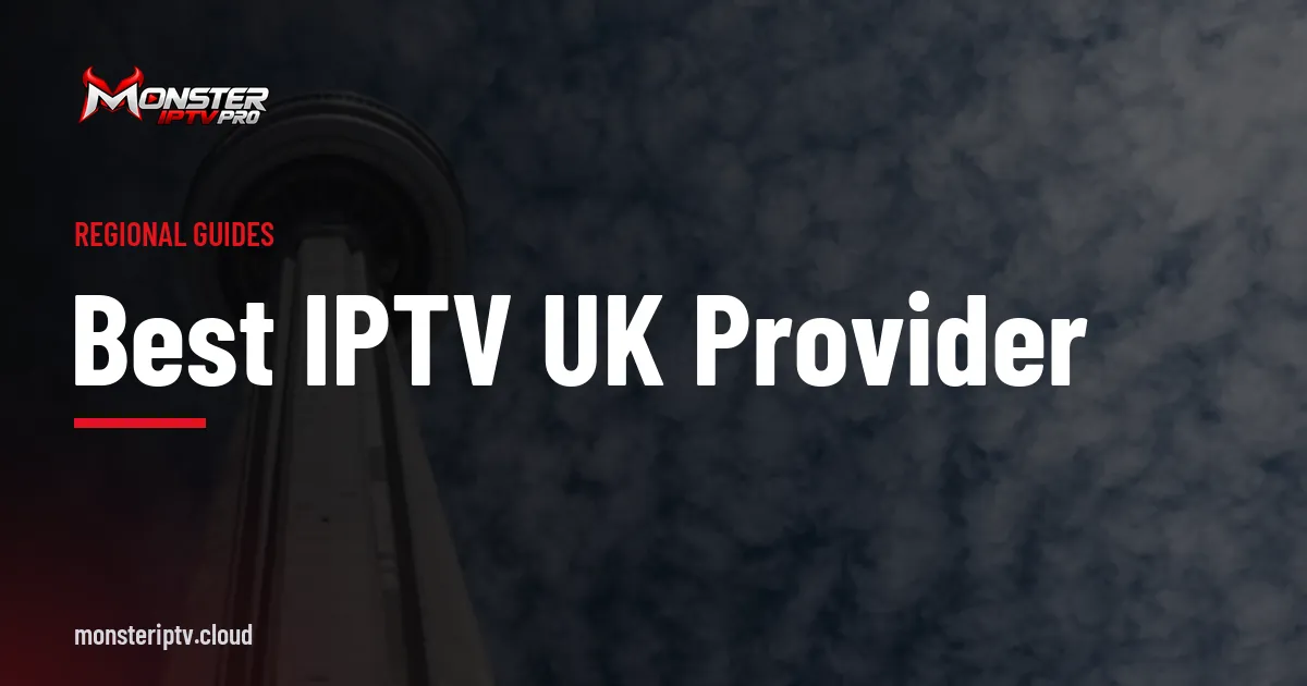 Best IPTV UK provider banner over a city skyline