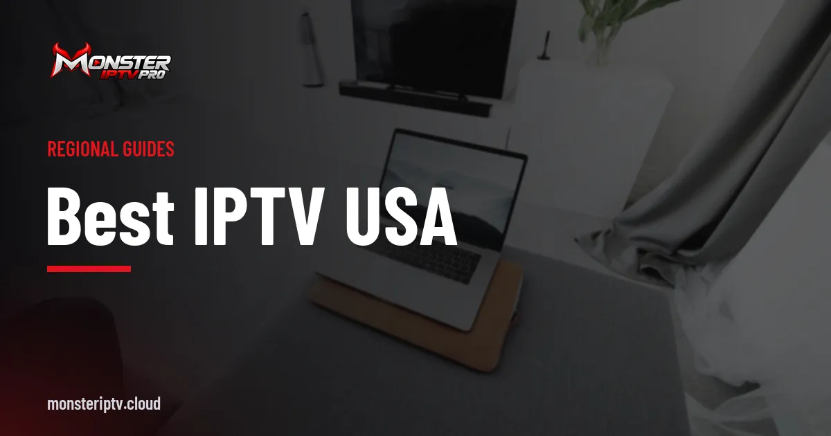 Best IPTV USA banner over a living room with a television