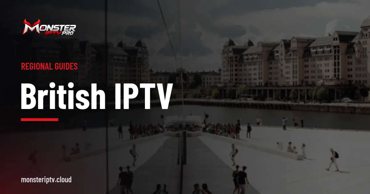 British IPTV banner over a Scandinavian city skyline