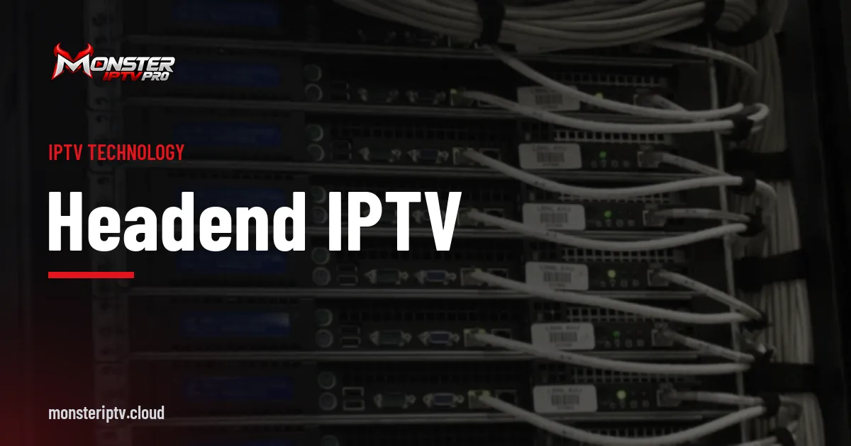 Headend IPTV banner over the rear of a server rack with bundled cables