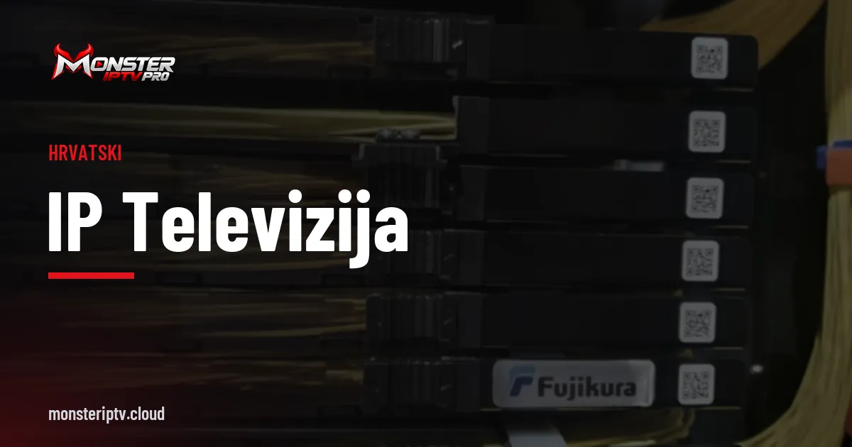 Natpis IP televizija preko svjetlovodnih kabela u podatkovnom centru