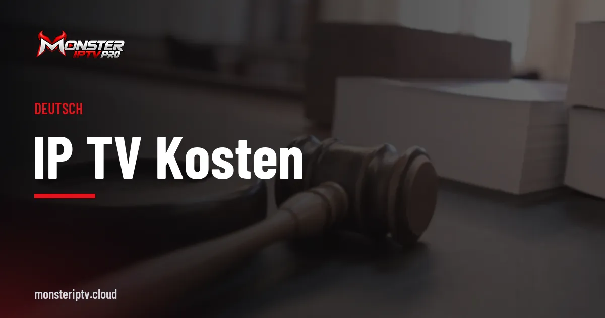Banner mit dem Text ip tv kosten über einem Richterhammer