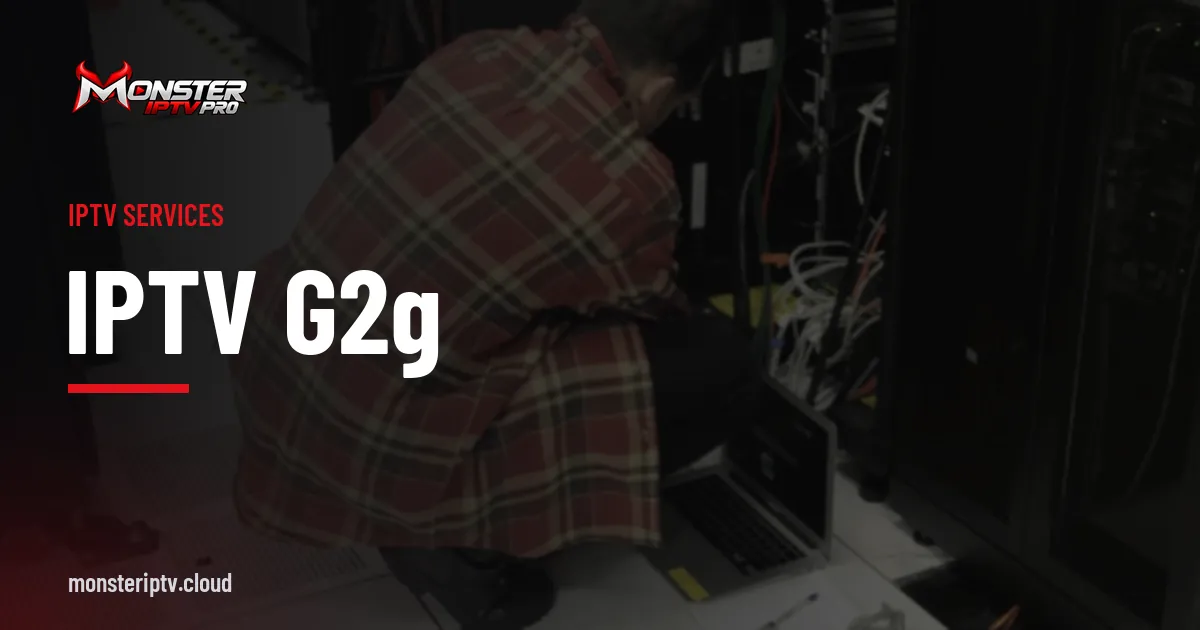 IPTV G2G banner over a technician in a server room