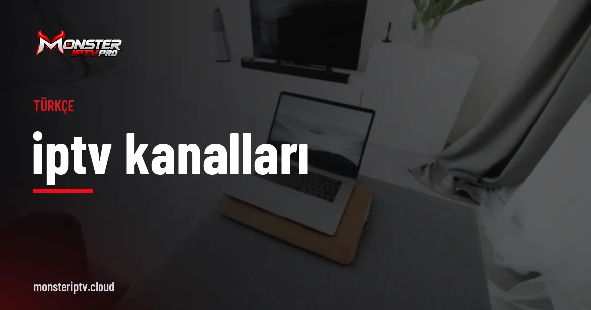 IPTV kanalları yazılı banner, televizyonlu bir oturma odası üzerinde