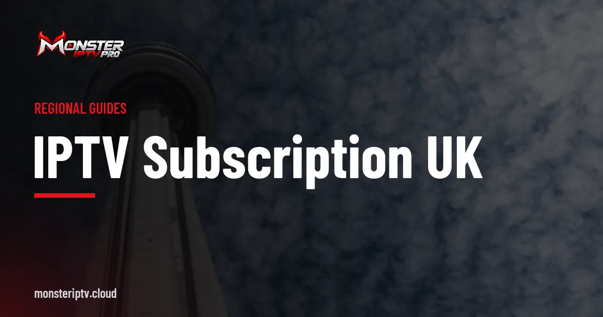 IPTV subscription UK banner over a city skyline
