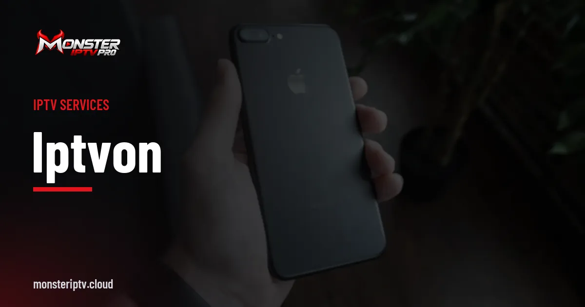 iptvon banner over a black smartphone on a desk