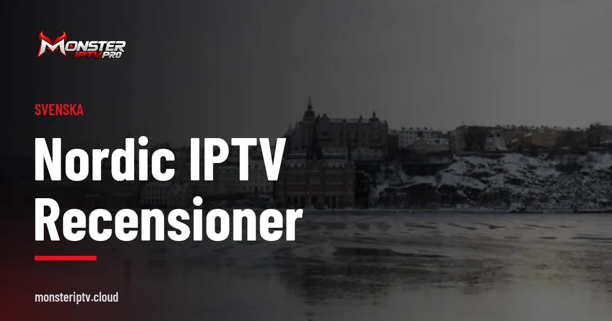 Banner med texten Nordic IPTV recensioner över en gata i Stockholm