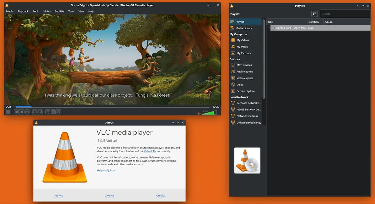 VLC media player open on a computer, ready to load a playlist link from a GitHub project