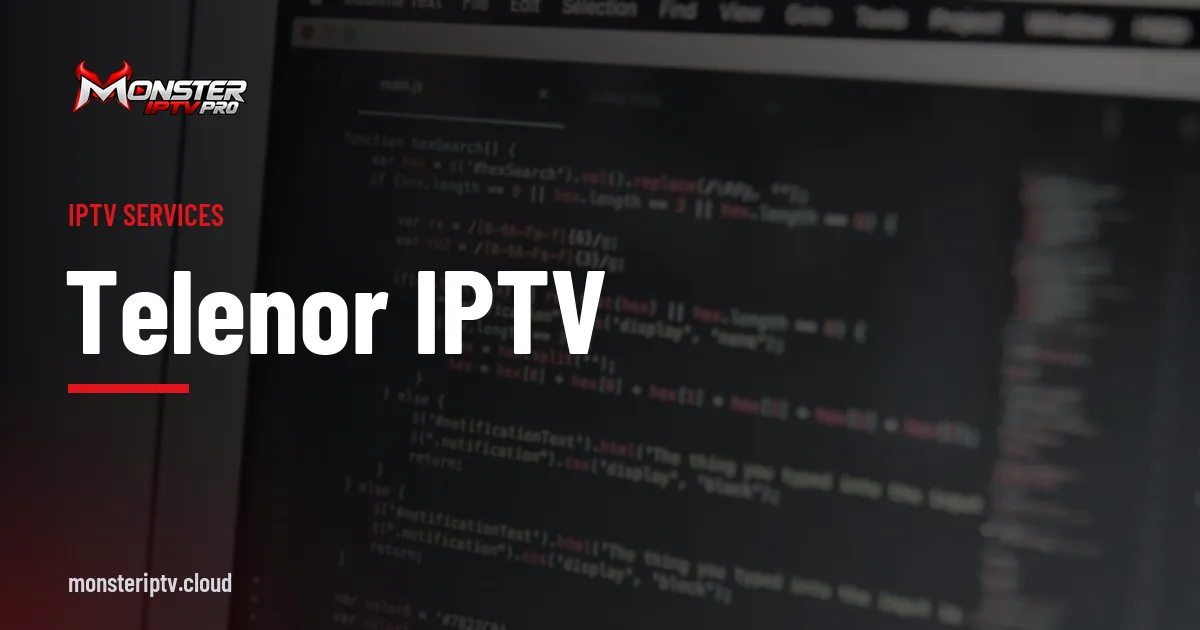 telenor iptv banner over a close-up of code on a screen