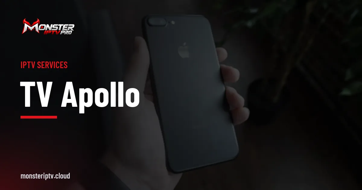 tv apollo banner over a black smartphone